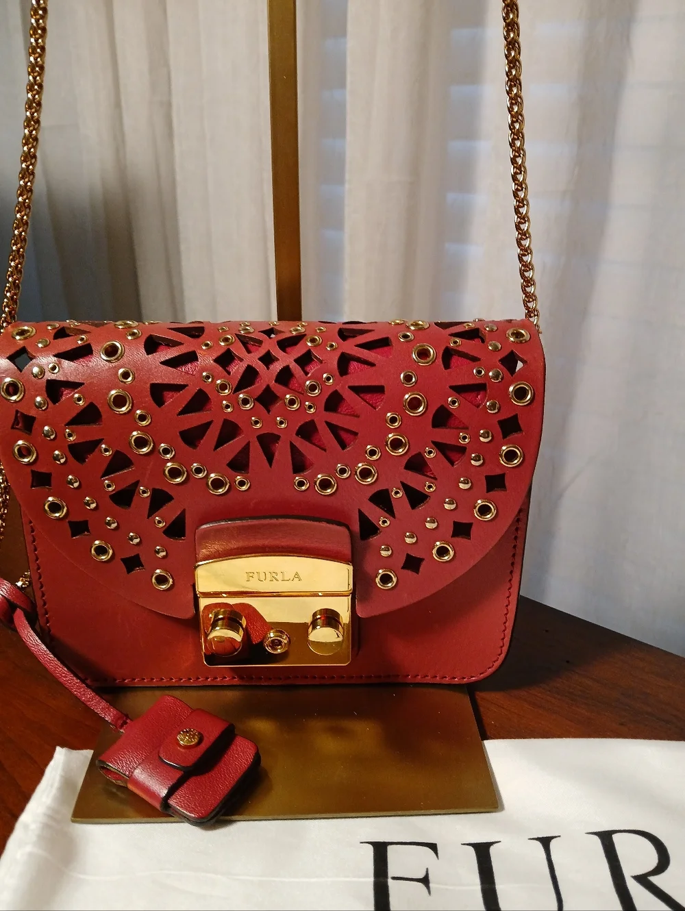 Furla Metropolis Mini Avio Bolera Red Laser Cut Leather - Picture 2 of 11